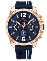 Tommy Hilfiger Decker 1791474 Rose gold case with blue silicone strap Watch - $129.19