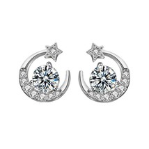 0.50ct Moissanite Diamond Crescent Moon Star 925 Sterling Silver Stud Earrings - £62.44 GBP