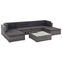 7 Piece Outdoor Garden Patio Gray Poly Rattan Lounge Furniture Set With Cushions - £397.84 GBP