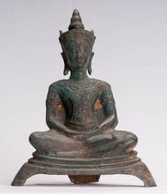 Ancien Thai Style Assis Bronze Ayutthaya Méditation Statue de Bouddha - 26cm/10 - £367.83 GBP