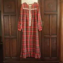 VTG Granny Flannel Night Gown 100% Cotton CAROLE Red Plaid Lace Ruffle N... - $1,788.05 MXN