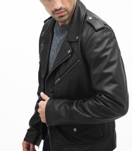 Mens Biker Leather Jacket, Men Fashion Black Leather Jacket, Men Leather Jackets - £119.49 GBP