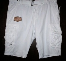 Max Comfort White Cotton Men&#39;s Casual Cargo  Shorts  With White Belt Sz 38 - £29.24 GBP