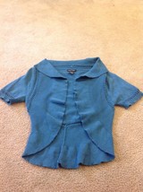 Audrey &amp; Grace Women&#39;s Size M Open Short Sleeve Blue Cardigan Sweater - £14.66 GBP