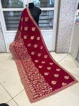 Velvet Embroidered Indian Pakistani Wedding Bridal Dupatta Zari Work Gift Scarf - £33.03 GBP