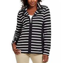Karen Scott Womens Plus 2X Deep Black Striped Zip Up Jacket NWT CD41 - £20.89 GBP
