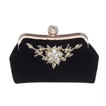 Velvet Evening clutch bag women 2022   Purse Vintage Crystal Flower Wedding Part - £41.96 GBP