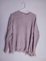 Earl Long Sleeve Oversized Knit Beige Frayed Sweater Women&#39;s Size S - $270.15 MXN