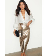 Gold Metallic Leather Knotted Wrap Midi Skirt - $44.82 CAD