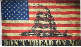 USA American Don&#39;t Tread On Me Tea Stained 3&#39;x5&#39; 100D Woven Poly Nylon Flag - £15.72 GBP