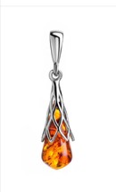 Amber pendant, Sterling silver 925, Stamped, Rhodium plating, cognac - £12.43 GBP