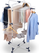 Clothes Drying Rack 3 Tier Collapsible Laundry Stand With Wheels And 4 H... - $76.01