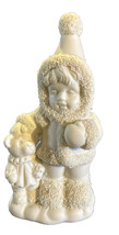 Snow Child Angel with Teddy Bear Christmas Figurine Winter - White Ceramic - £7.57 GBP