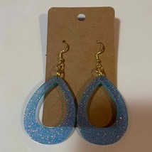 Handmade epoxy resin hollow teardrop shape earrings-blue glitter rosegold flecks - £6.32 GBP