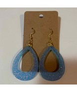 Handmade epoxy resin hollow teardrop shape earrings-blue glitter rosegol... - £4.42 GBP