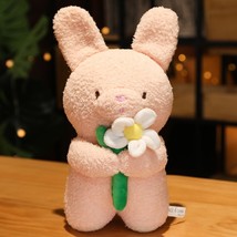 Lovely Teddy Bear Rabbit Cat Holding Flowers Plush Toys Animal Dolls Stuffed Pil - £11.74 GBP