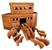 Noahs Ark Hand Carved Cedar Wooden Animals 8 Pairs Removable Top OOAK Vi... - $110.97