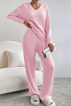 Out of State - Ribbed V-Neck Top and Pants Lounge Set - $42.13