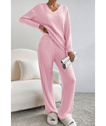 Out of State - Ribbed V-Neck Top and Pants Lounge Set - $42.13