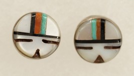 Vintage Fine Jewelry 925 Sterling Silver Native American ZUNI MOP Turquoise Icon - £23.17 GBP