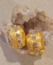 BIG CHUNKY Rhinestone Clip on Statement Textured Design Earrings Vintage... - $19.30