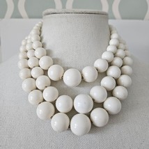 Vintage Off White Triple Layer Acrylic Beaded Waterfall Necklace - £17.11 GBP