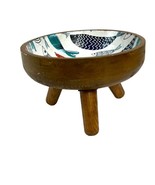 Boho Fishing Colorful Folk Art Legged Fish Design Bowl Wood 5.5” Candy C... - £22.46 GBP