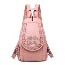 Fashion Embroidery Solid Color Soft Backpack For Women Designer Brand Ba... - £24.16 GBP
