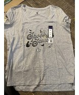 Halloween Spooky Season V-Neck Heather Gray S/S T-Shirt Top Womens M - €10,16 EUR