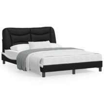 Bed Frame with Headboard Black and White 53.9&quot;x74.8&quot; Full Faux Leather - £302.64 GBP