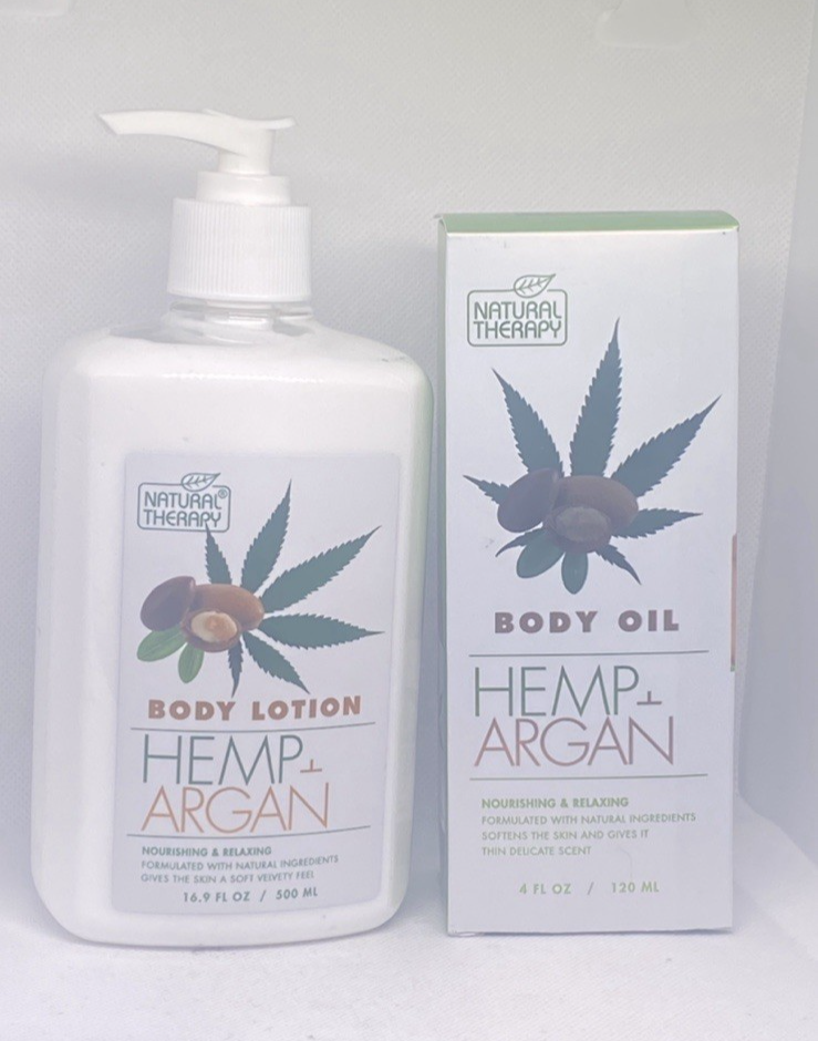 Natural Therapy HEMP &amp; Argan Body Oil 4 fl. oz. and Body Lotion 16.9 fl.... - $34.29