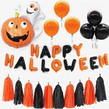 Spooktacular Ghostly Fiesta - Orange &amp; Black Balloon Garland Set with Fringe Tas - £25.22 GBP