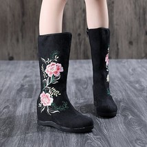 Veowalk Autumn Women&#39;s Cotton Fabric Mid-Calf Boots Chinese Embroidery Woman Hid - £47.31 GBP