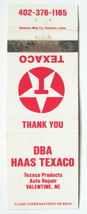 DBA Haas Texaco - Valentine, Nebraska Service Station 20 Strike Matchbook Cover - $1.50