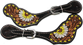 Horse  Western Cowboy Boot Leather Sunflower Tooled Spur Straps 74HR10 - $26.72