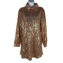 Blue b Womens Rose Gold Sequin Long Sleeve Button-Up Shirt Size S - $37.05