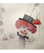 1970s William Tara Clown Kitten Print Framed Vintage Poppy MCM Art GstRm - $69.99