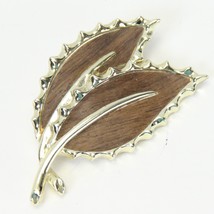 Sarah Coventry Leaf Pin Brooch Brown Wood Gold Tone 2 1/2&quot; - £7.82 GBP