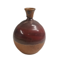 Vintage Stoneware Studio Pottery Vase Bulbous Signed Boho Decor Thin Nar... - £35.50 GBP