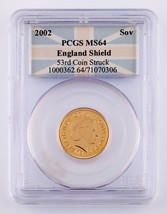 2002 England Shield Gold Sovereign Graded by PCGS as MS-64 (53rd Coin St... - $1,036.91