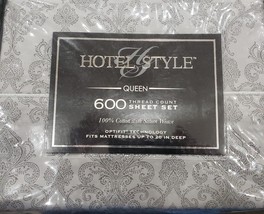Hotel Style Luxury 4-Piece 600 Thread Count Gray Paisley Cotton Sheet Set, Queen - £41.25 GBP