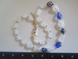 BRIGHT BLUE &amp; WHITE BEADED 11&quot; Necklace NEW - £6.27 GBP