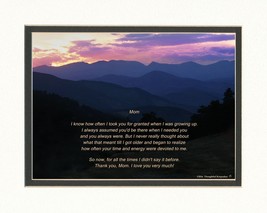 Mom Gift With Thank You Mom Poem Mt Sunset Photo, 8X10 Double Matted Mother Gift - £30.04 GBP