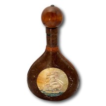 Italian Decanter Bottle Schooner Ship Leather Wrapped 10 inch tall Italy - £40.63 GBP