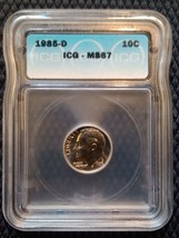 1985-D 10¢ Roosevelt Dime Clad MS67 ICG Certified Gem Brilliant Uncircul... - $18.87