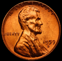 1959-D Lincoln Wheat Cent- Red Choice Gem BU First Year of Issue - $2.38