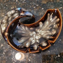 Black Gray Ashtray Vintage Atlantic Mold Ceramic Glaze Trinket Dish Swirl - £53.75 GBP