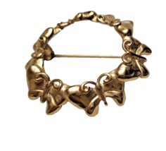 Gold Tone Butterfly Brooch Pin Wreath Circle Scarf Clip  - £11.44 GBP