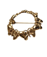 Gold Tone Butterfly Brooch Pin Wreath Circle Scarf Clip  - £11.58 GBP