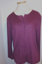 Chico&#39;s Sz 2 = Ms L 12-14 Soft L/S Stretch Poly Maroon Blouse Top w/ Ruf... - £9.28 GBP